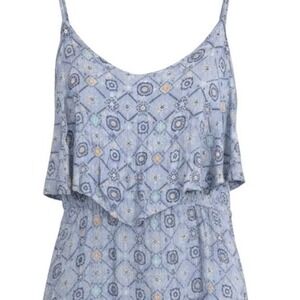 Mudd Girls XL Blue Geometric AOP Cold Shoulder Ruffle Maxi Dress Slit Strappy